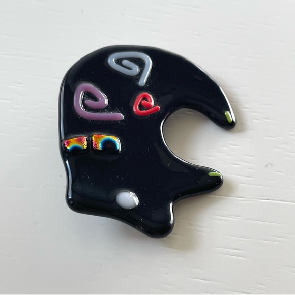 Vintage black art glass fetish bear style brooch Southwestern - Picture 5 of 8